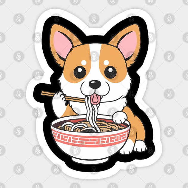 Cute Anime Corgi Dog Eating Ramen Noodles Sticker by Abdulkakl